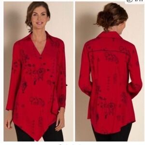 Soft Surroundings Red Asian Pagoda Lantern Asymmetrical Tunic Top Petite Large